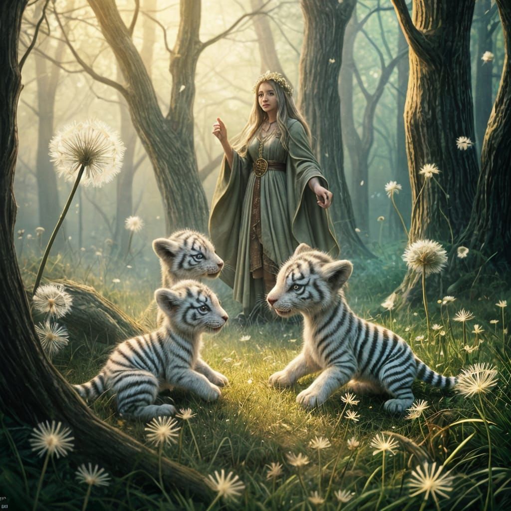Glowing Dandelion Grove with Dragon Cubs