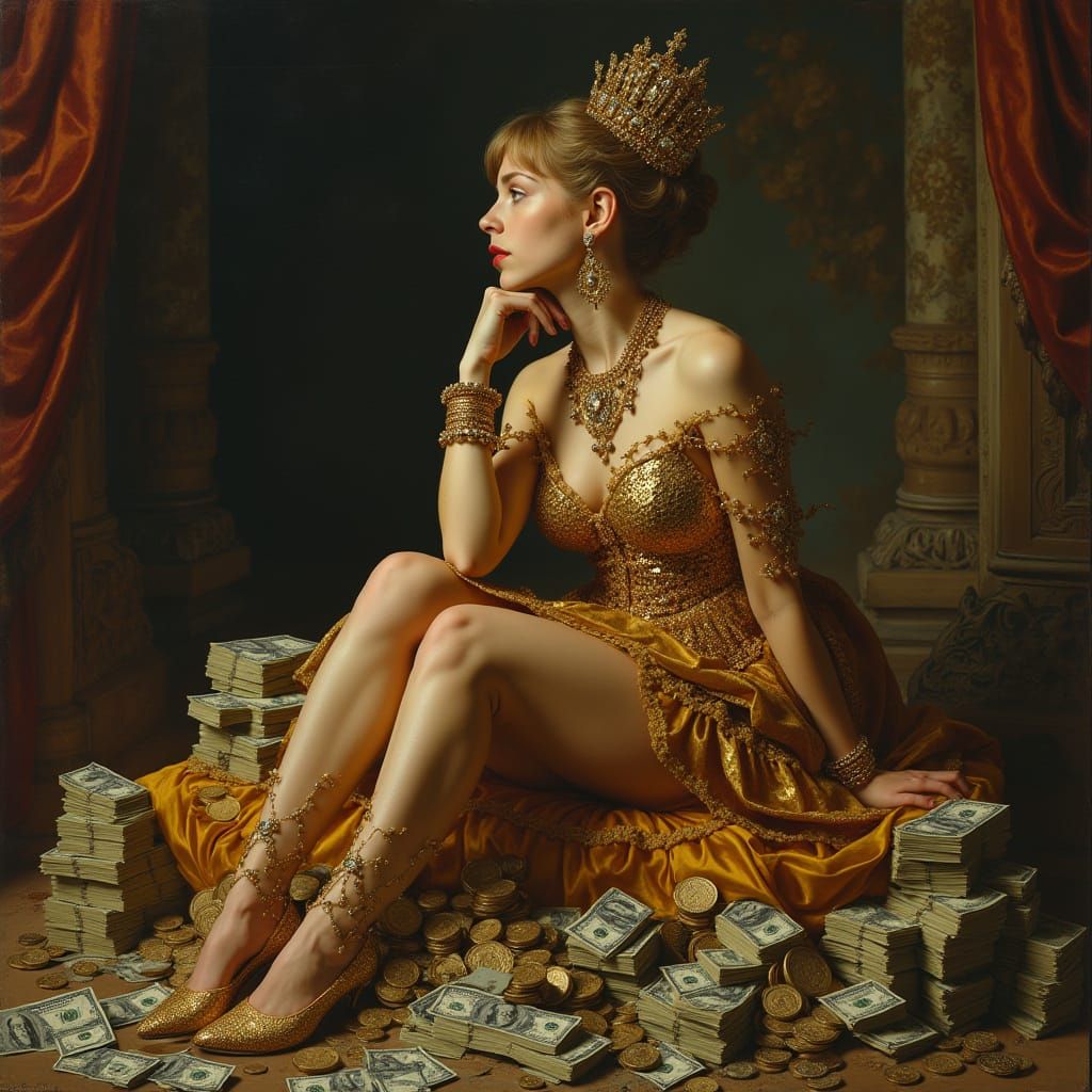 Rococo Opulence: Woman Amidst Riches, Gold & Jewels