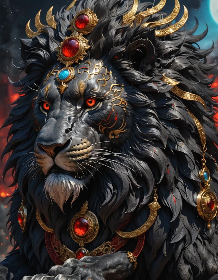Six-Eyed Lion God in Detailed 3D Anime Art