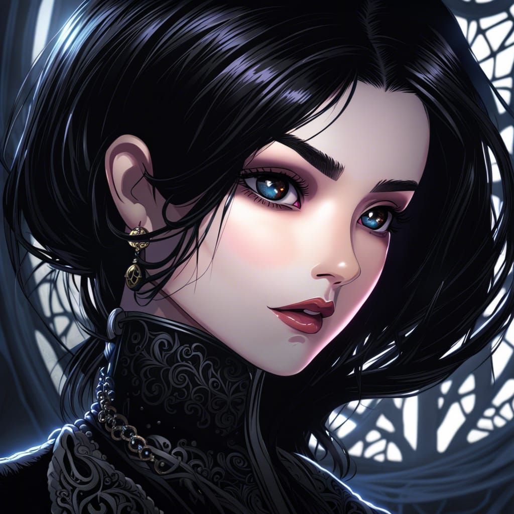 Anime Goth Girl with Detailed Manga Style