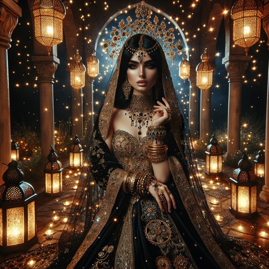 Ethereal Beauty in Opulent Dark Glamour