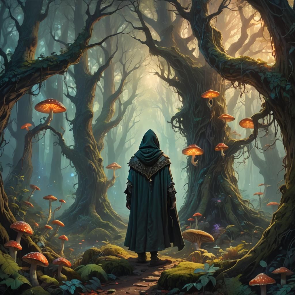 Mystical Forest Encounter in Dark Fantasy Art
