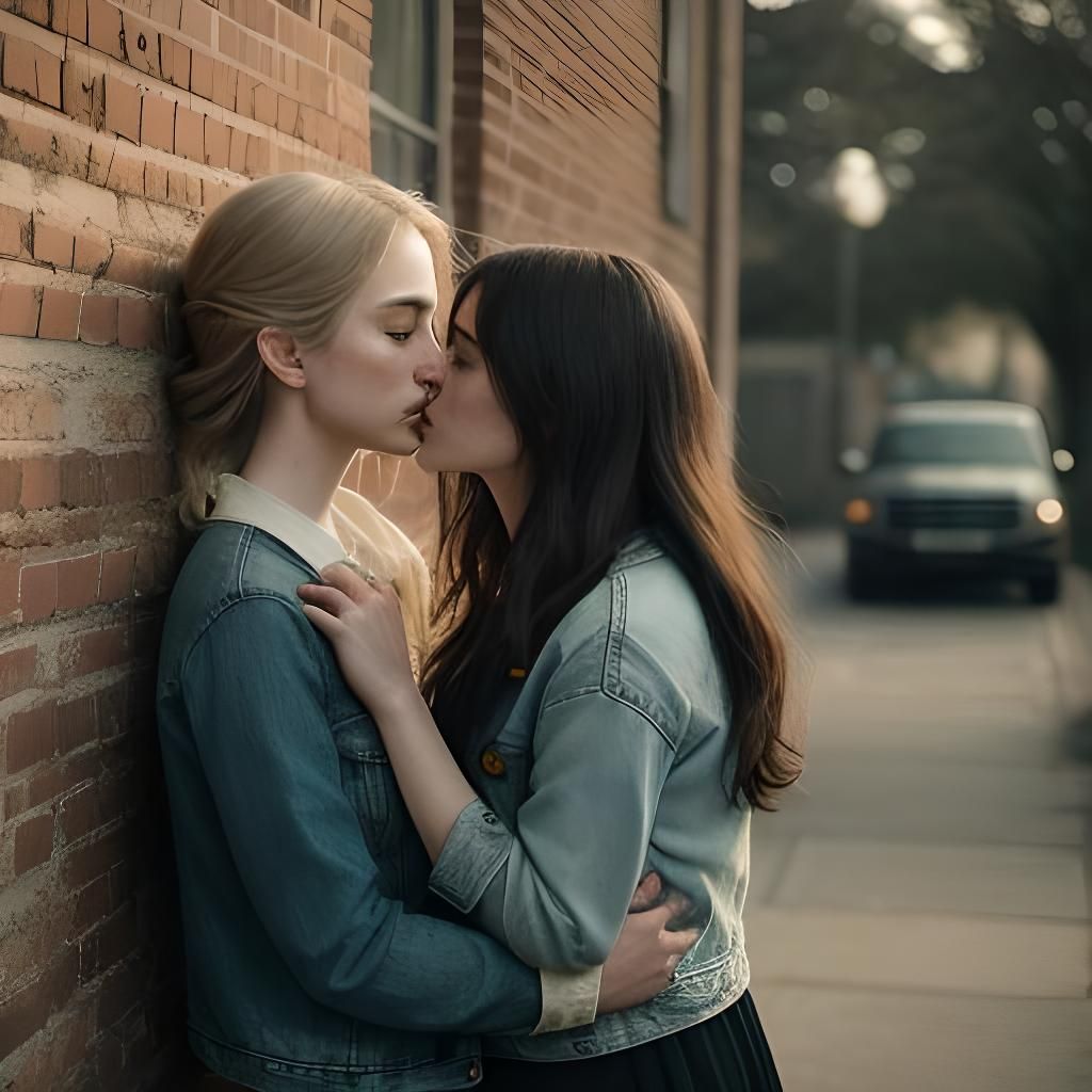 Passionate Kiss: A Cinematic Photograph of Two Women