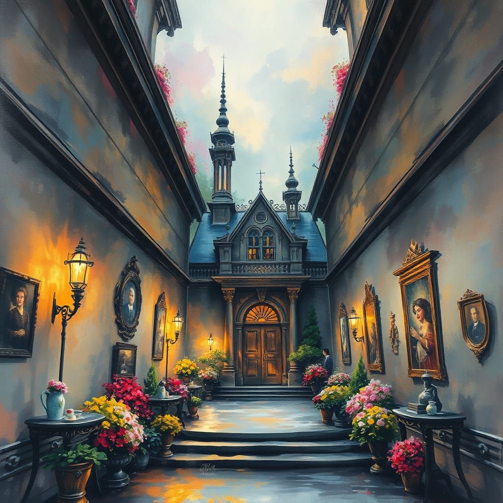 Ethereal Gouache Painting Room in Charcoal Style