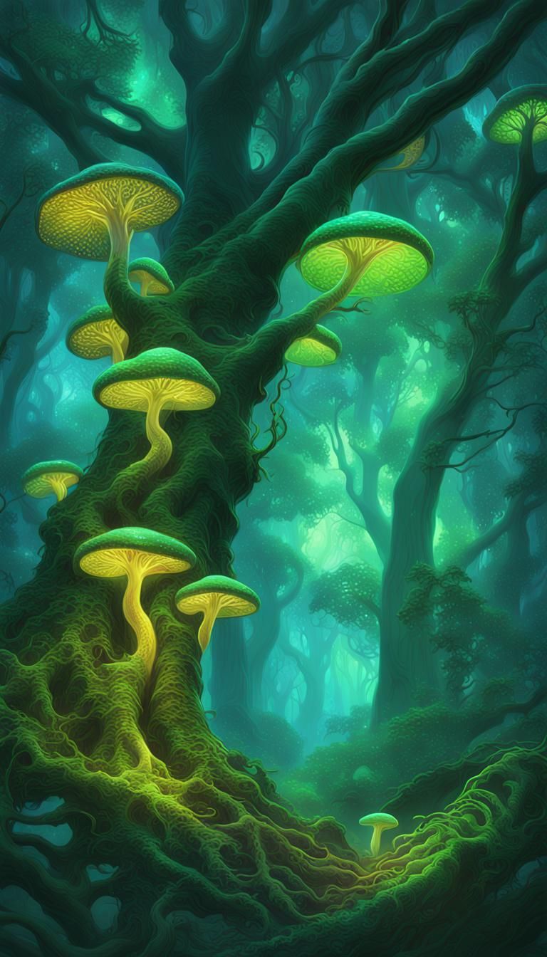 Lush Amazon Forest with Bioluminescent Flora