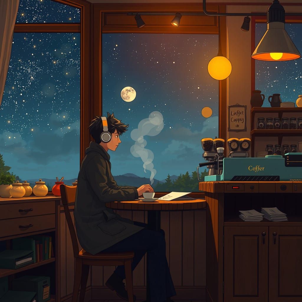 Cozy Night Cafe Under Starry Sky
