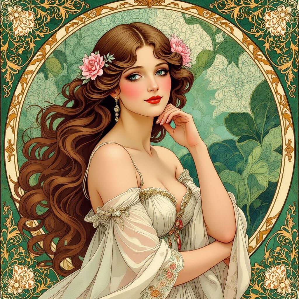 Elegant Woman in Art Nouveau Style