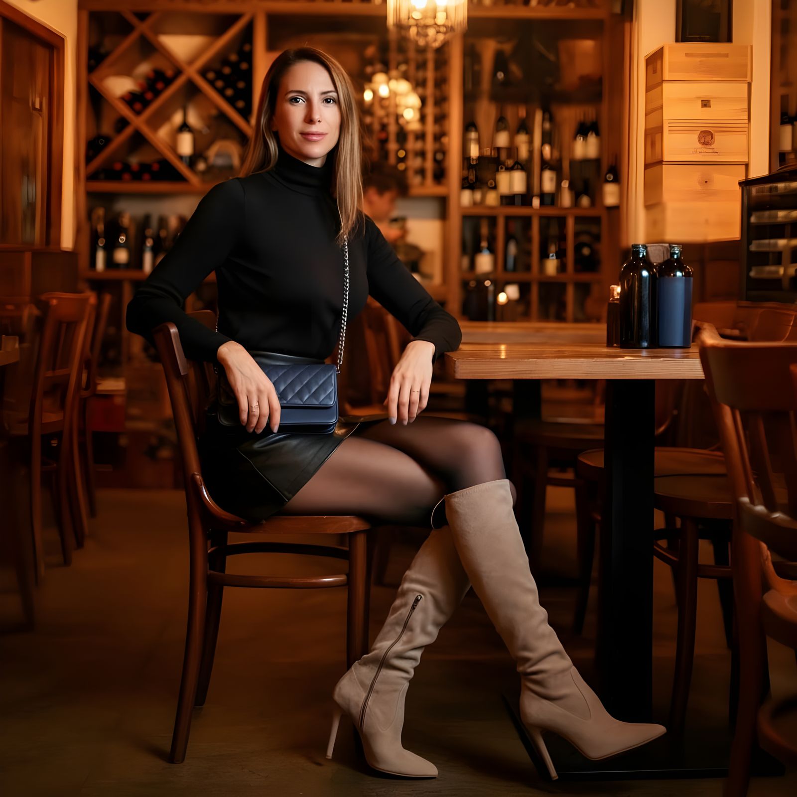Elegant Woman in Wine Bar Attire