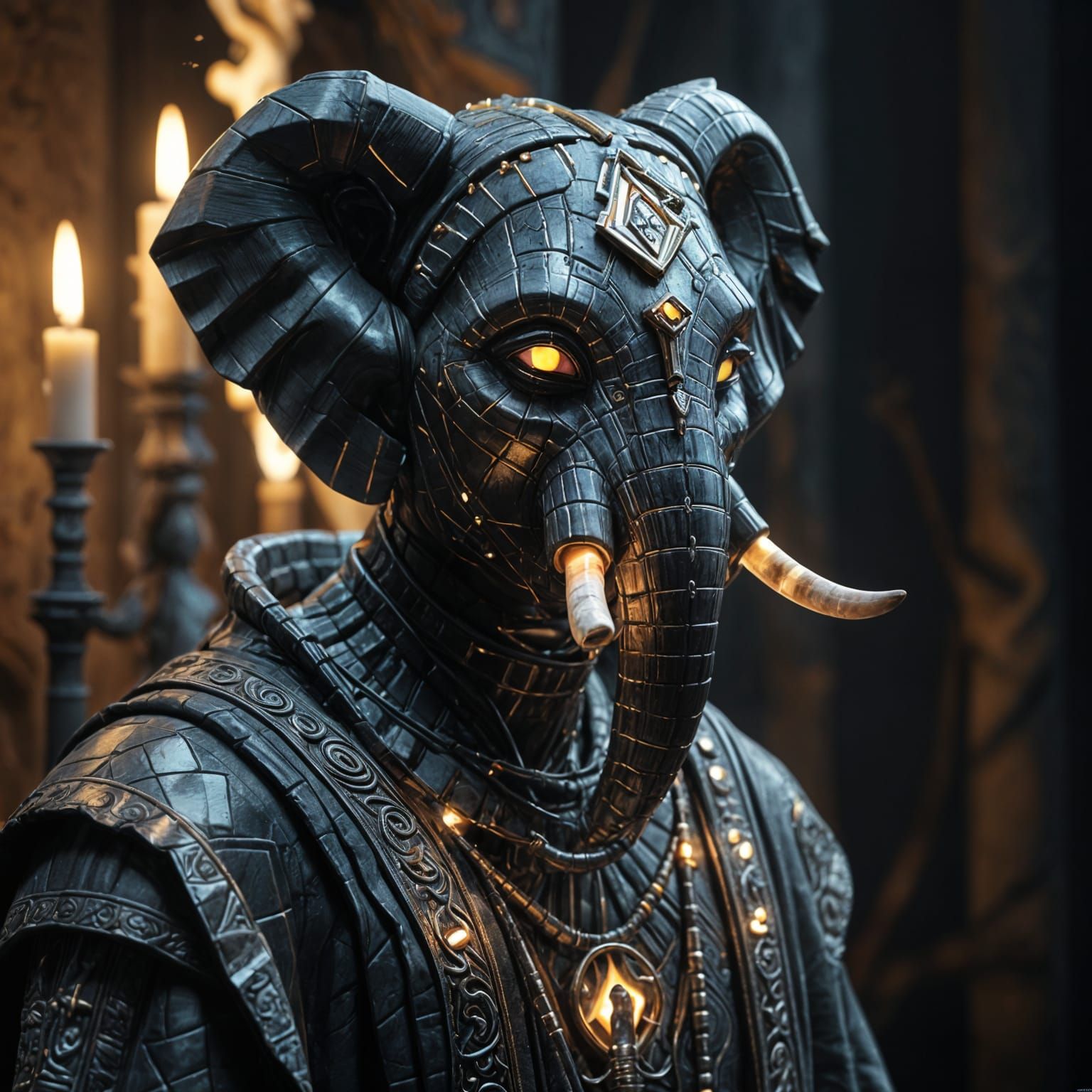 Tribal Elephant Mask in Baroque Dreamscape, 3D Render