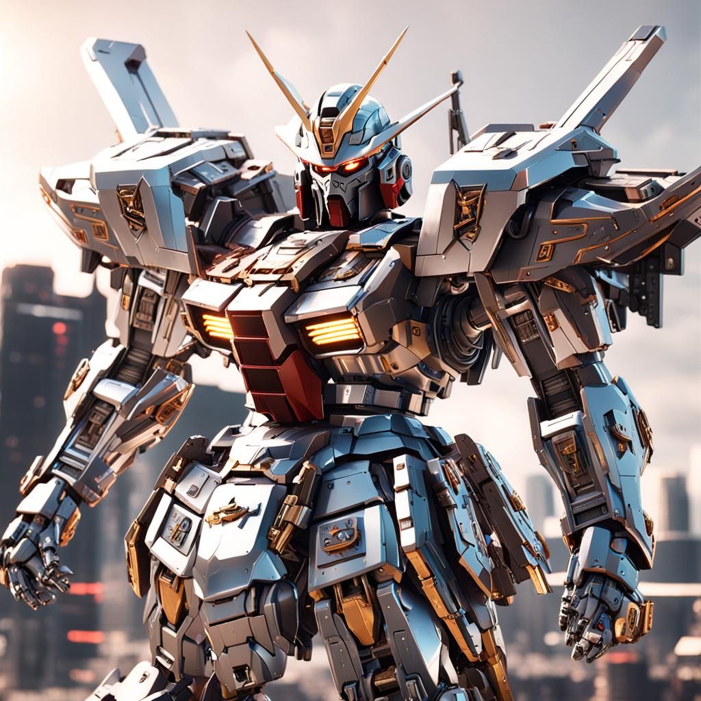 Epic Samurai Gundam Mech in Cinematic Sci-Fi Style