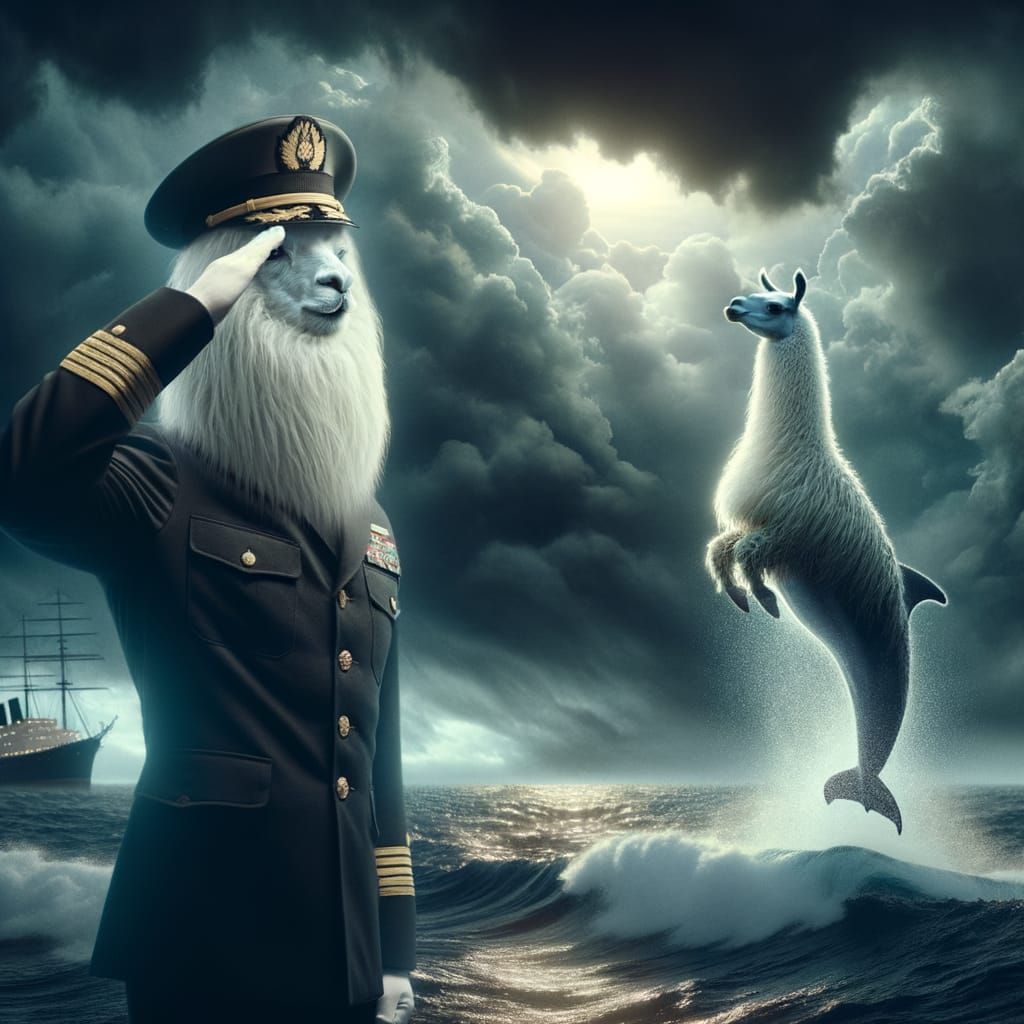 Llama Marine Officer Salutes in Mysterious Sea
