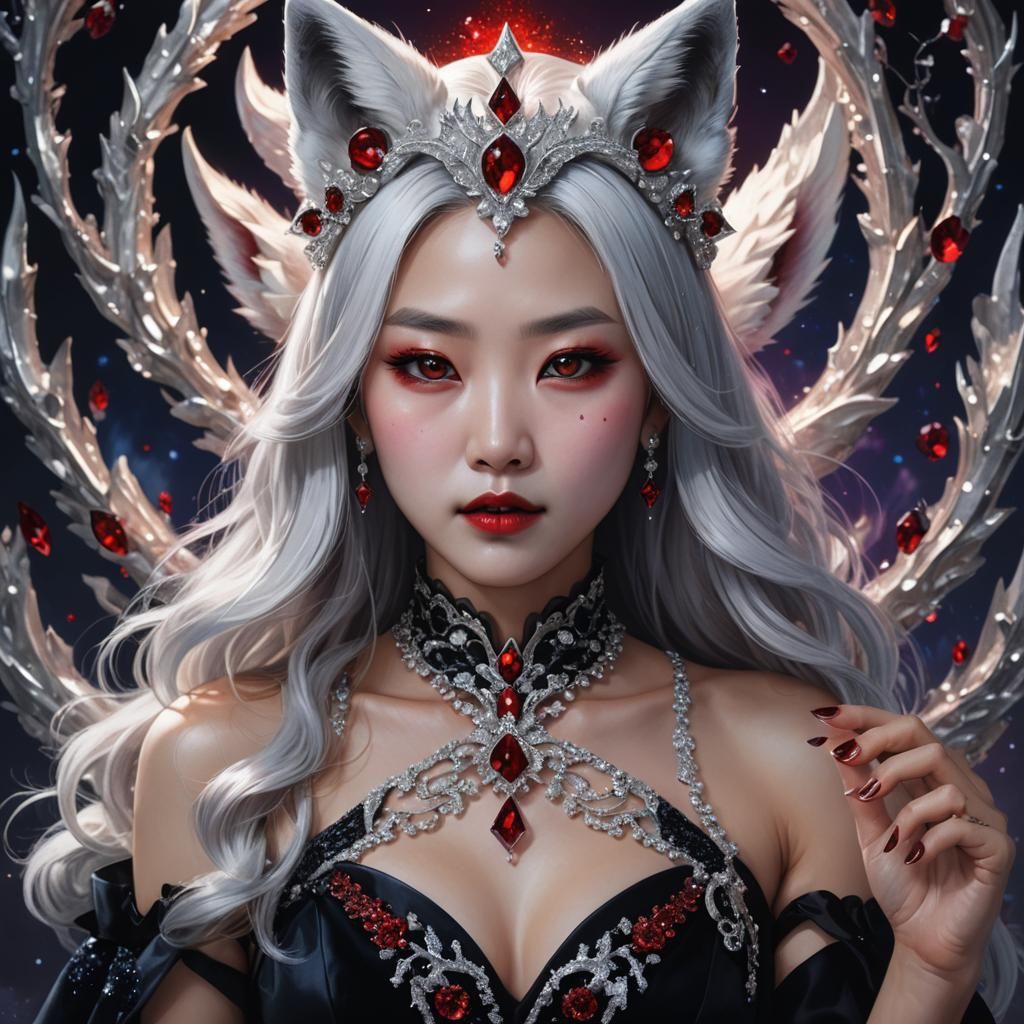 Silver-Haired Vampire Queen with Fox Ears