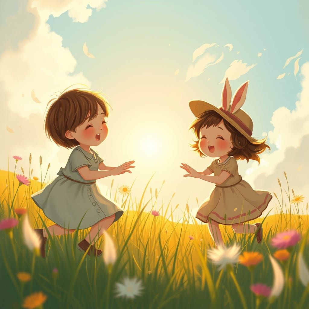 Children at Play in a Whimsical Meadow
