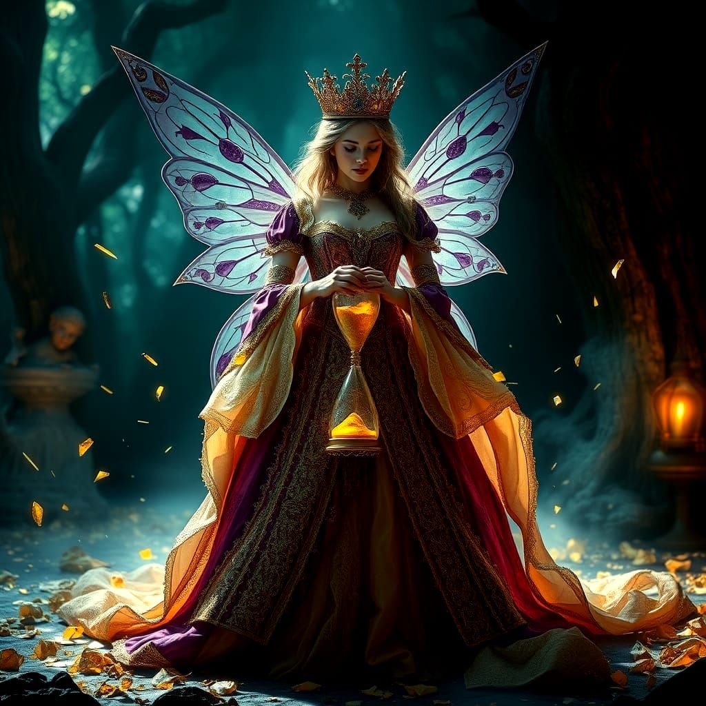Majestic Queen of Fairies in Medieval Splendor