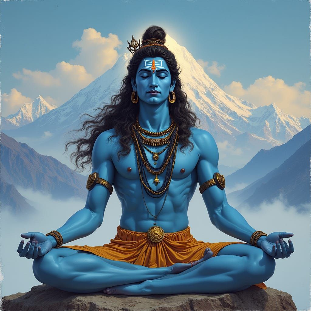 Lord Shiva Meditating on Mount Kailash