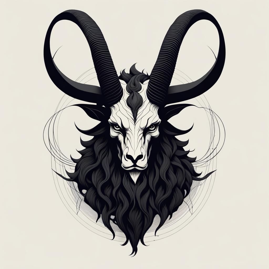 Minimalist Line Art Portrait of Baphomet