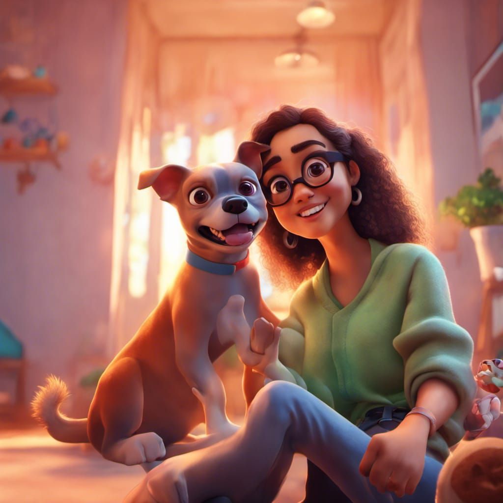 Selfie with Dog in Pixar Disney 3D Style