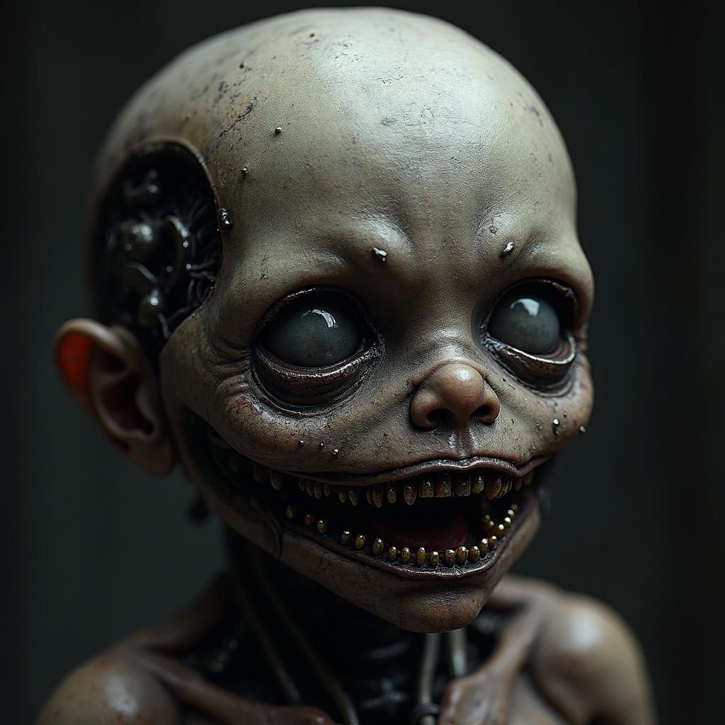 Biomechanical Zombie Baby in Dark Surrealist Style