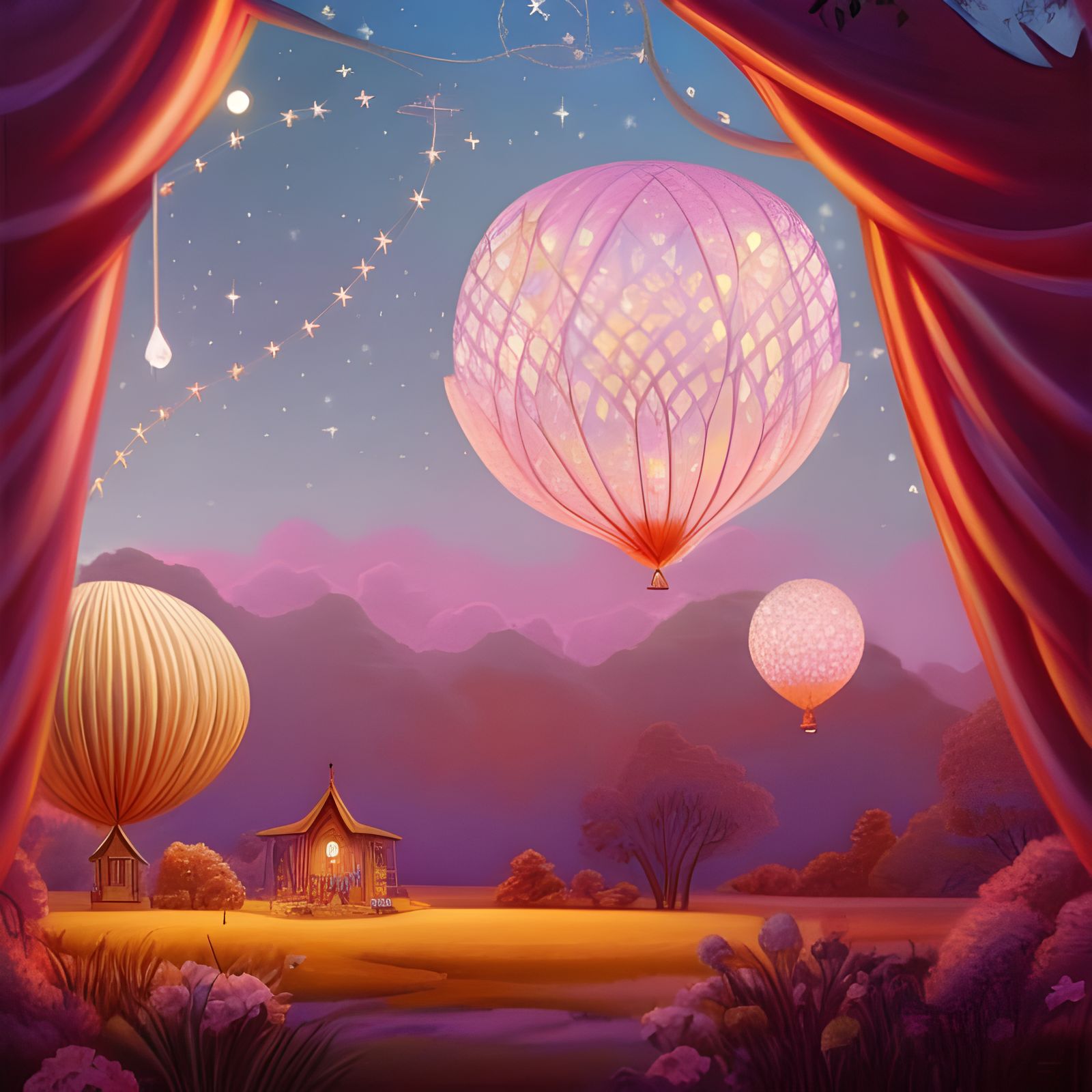 Balloon Treehouse: A Luminous Fantasy Illustration