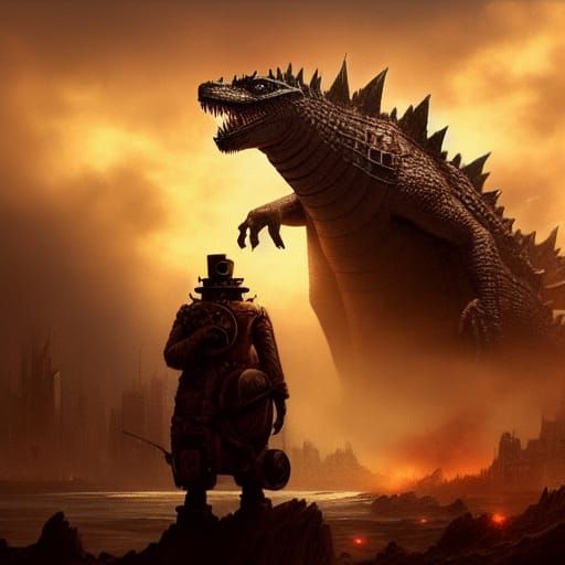 Steampunk Godzilla Concept Art in 8k Resolution