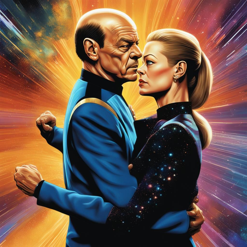 Seven of Nine and Doctor Dancing, Hyperrealistic Splash Art