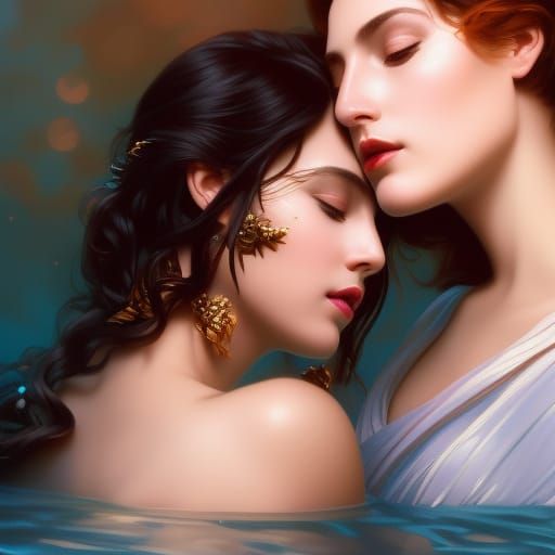 Underwater Kiss: Detailed Digital Art Portrait
