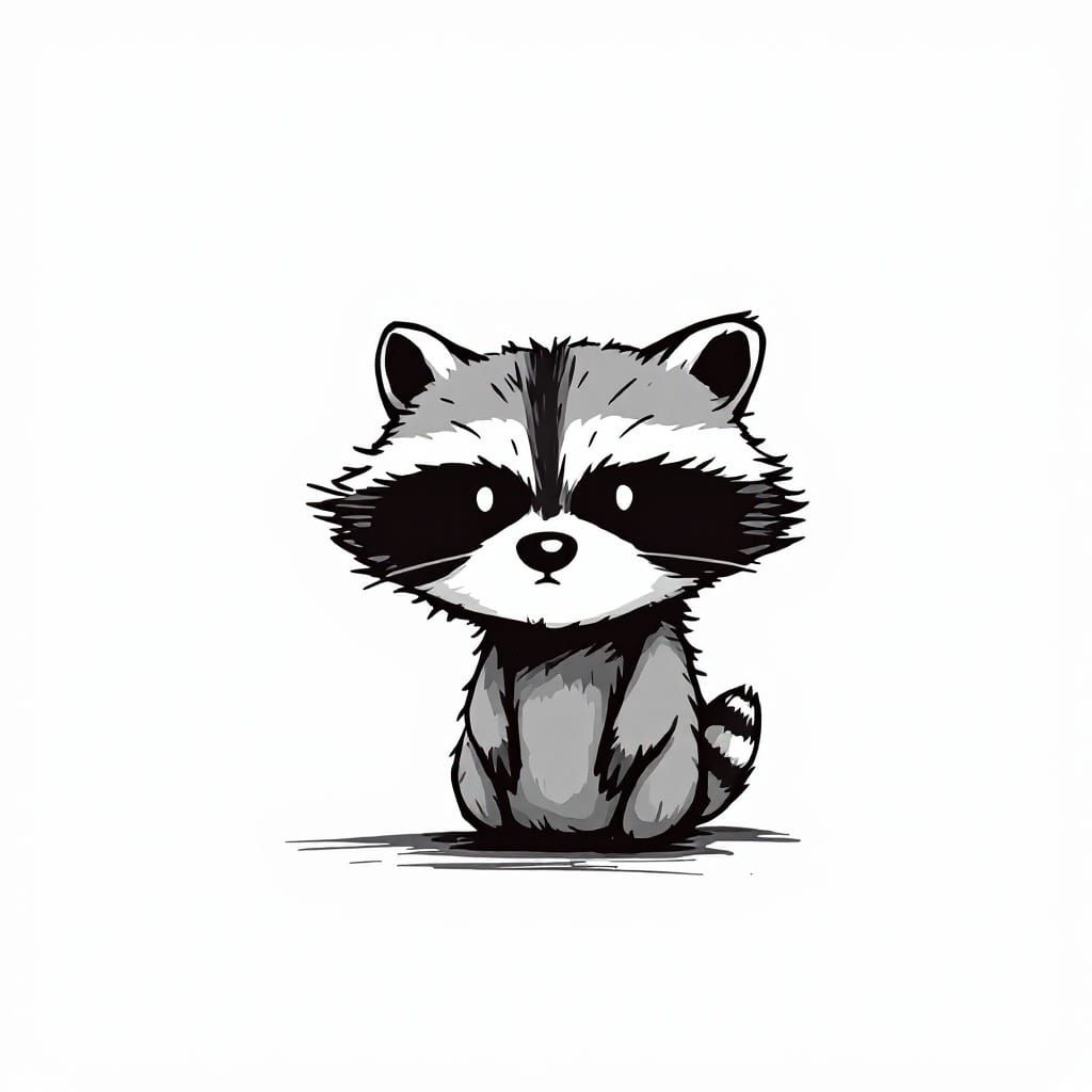 Vibrant Black and White Raccoon Sketch