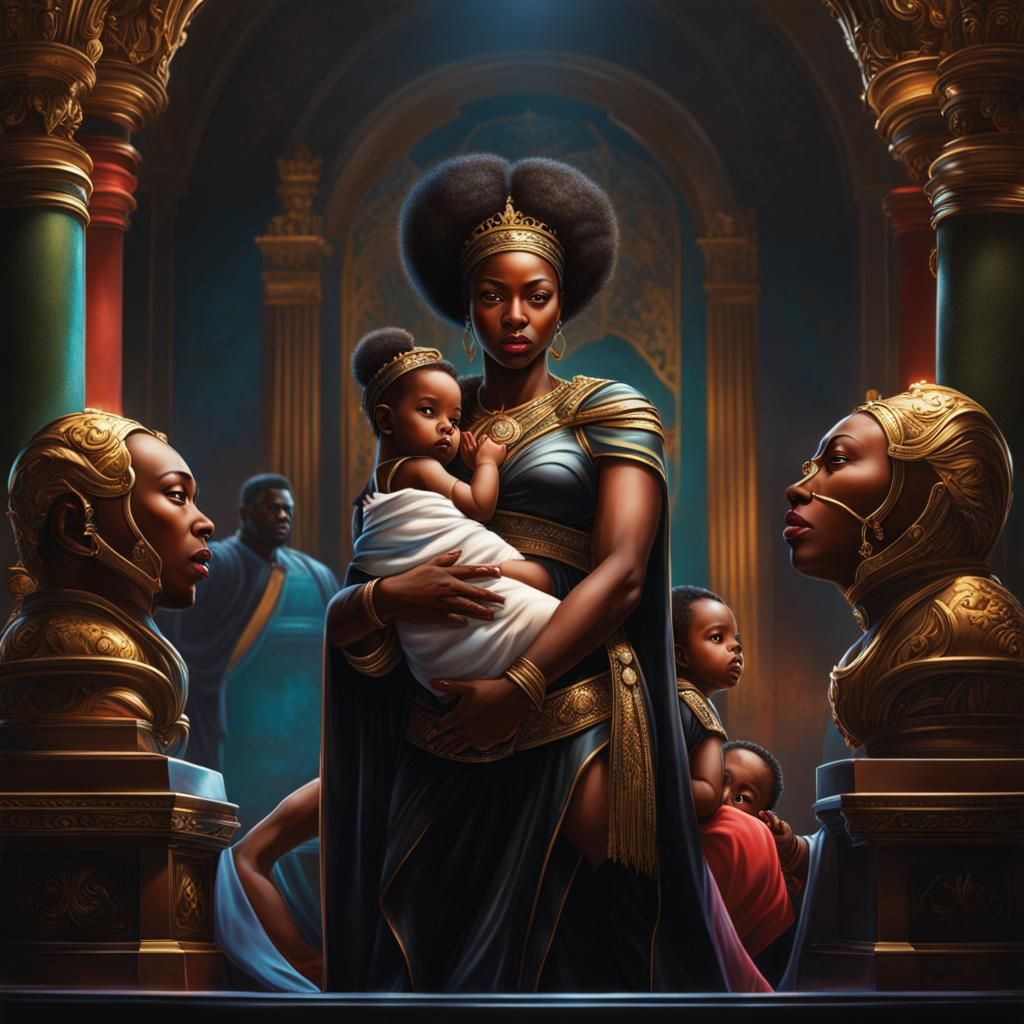 Black Queen Shields Children: Hyperrealistic Concept Art