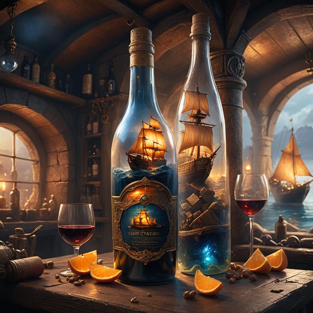 Ancient Ship Sails Inside Wine Bottle