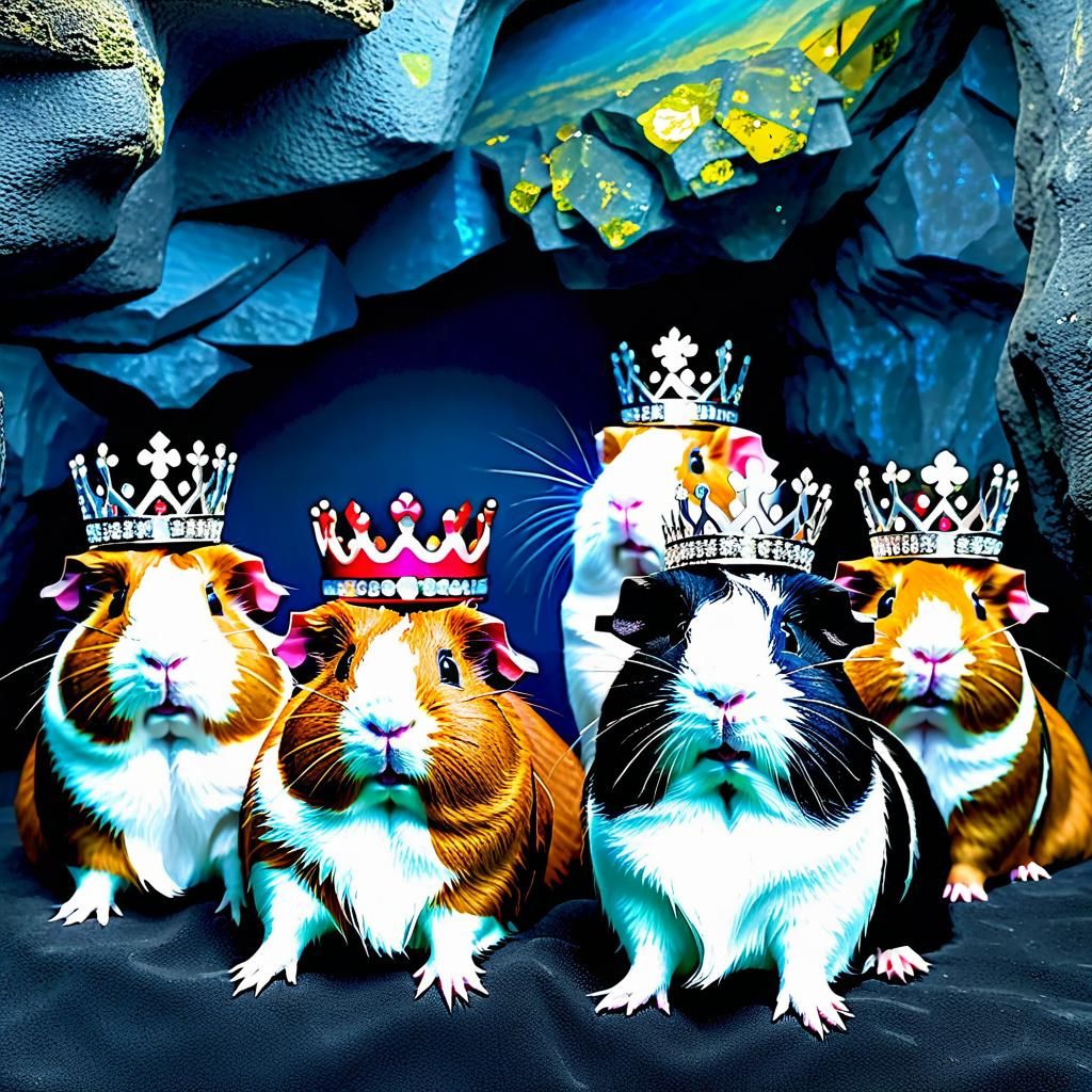 Guinea Pigs with Jewel Crowns in Crystal Cave