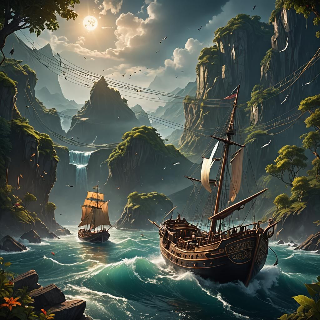 Fantastical Journey of Music Notes on Water