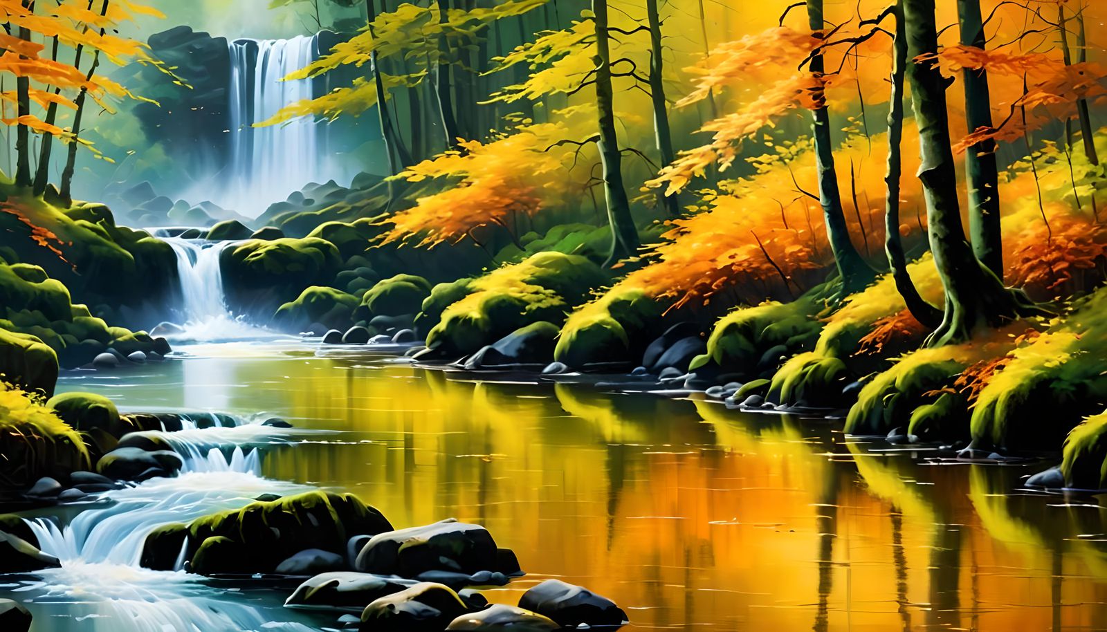 Autumnal Woodland Grove in Impressionist Oil Painting