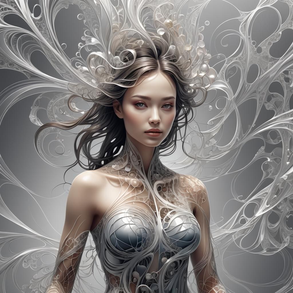 Ethereal Woman with Abstract Fractal Elements