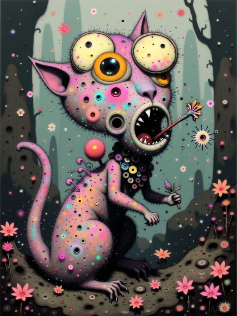 Whimsical Cat Creature in Surreal Fantasy Art