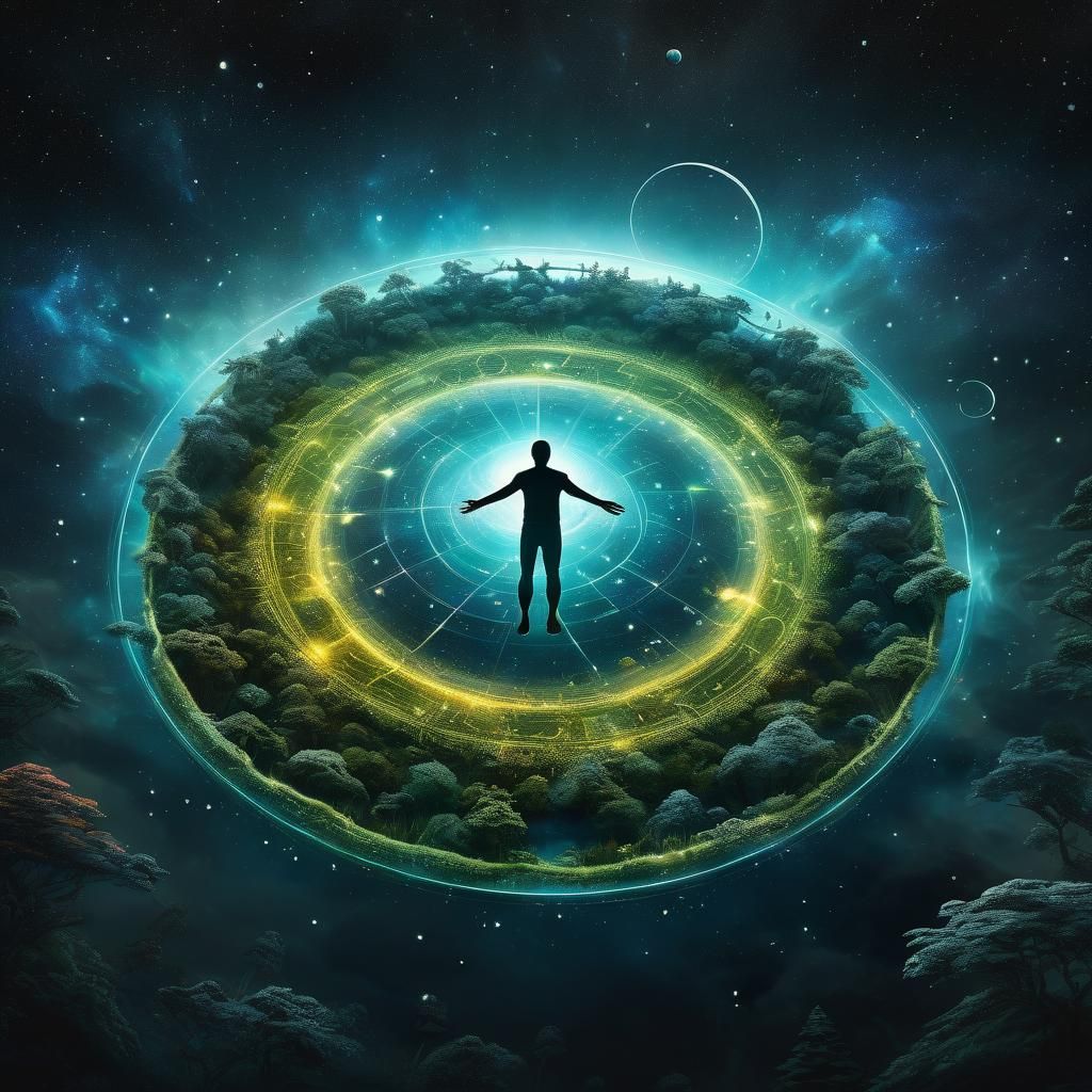 Ethereal Figure in Cosmic Landscape: Hyper-Realistic Digital...