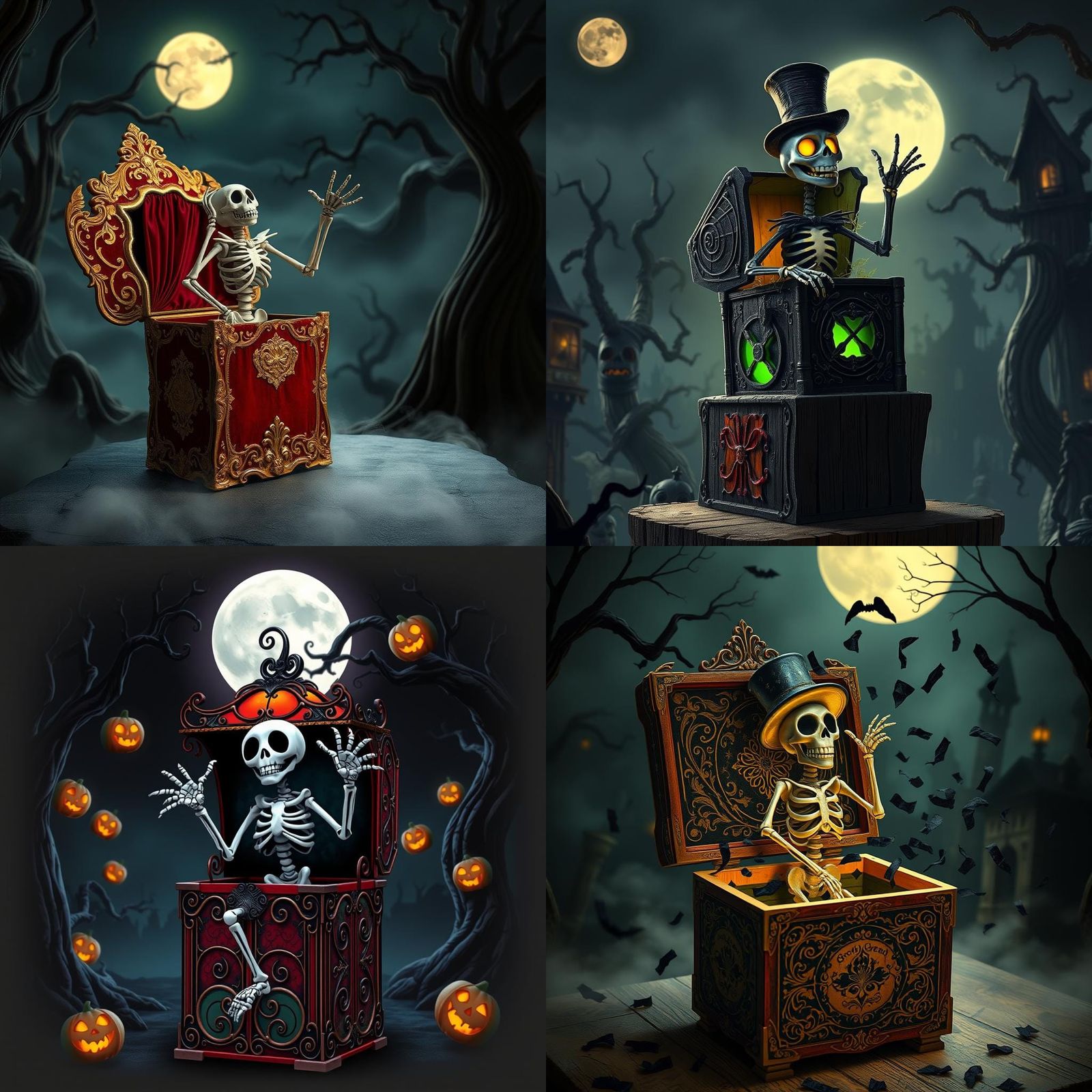 Whimsical Jack-in-the-Box with Skeleton