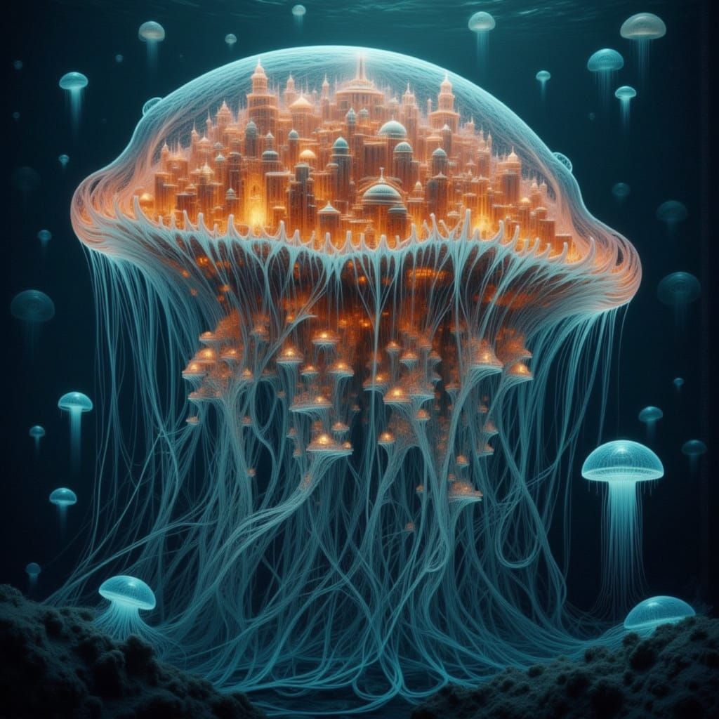 Colossal Jellyfish City in Deep Ocean