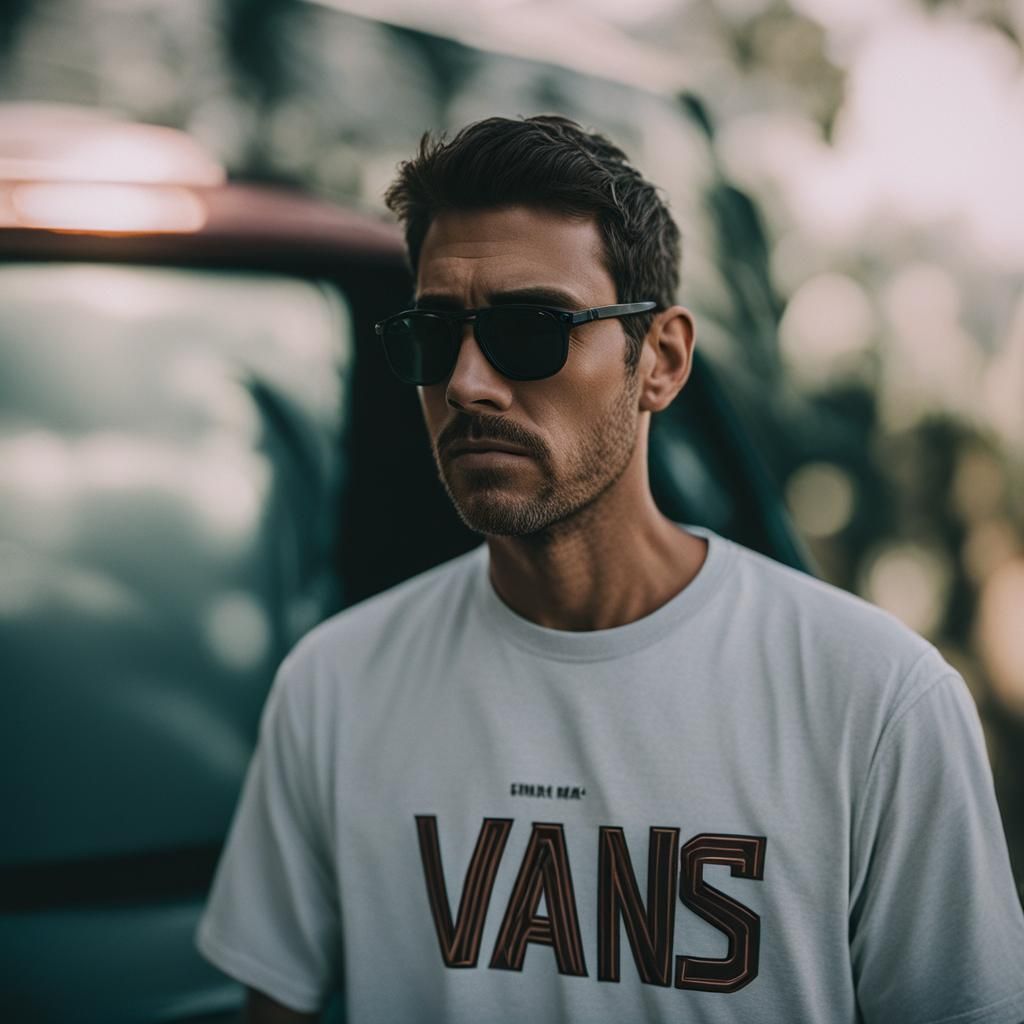 Man in Vans Shirt: Cinematic Film Still