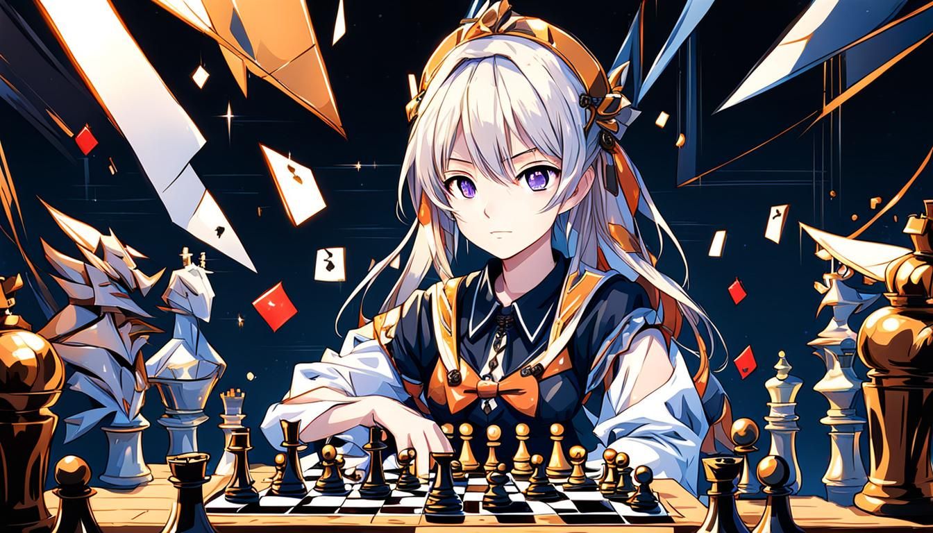Anime Girl Concentrates During Chess Game