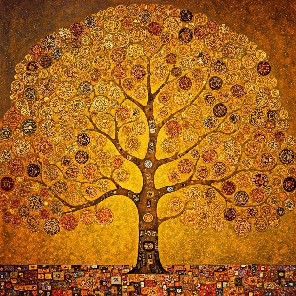 Ornate Tree with Golden Leaves in Klimt Style