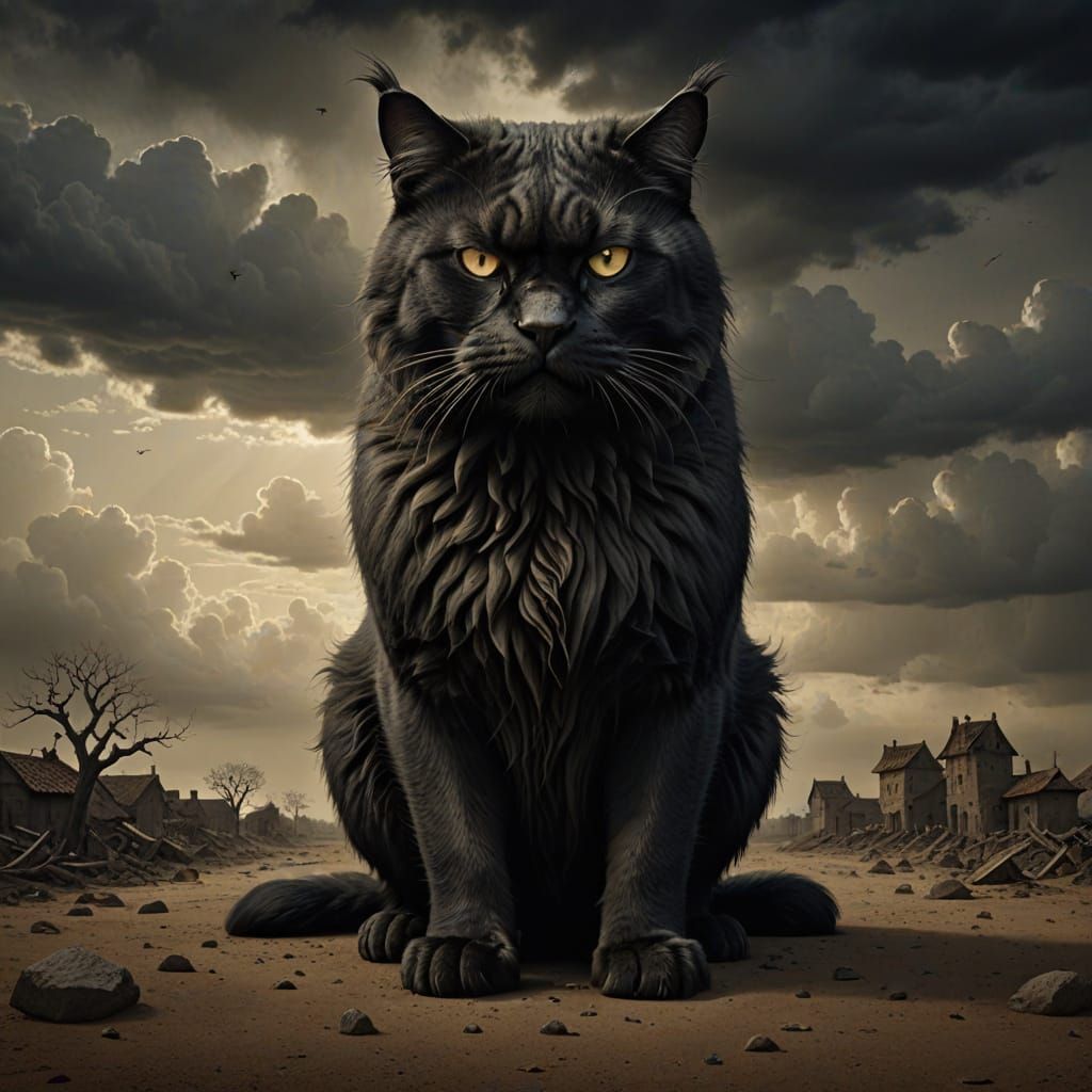 Dark Grumpy Cats in Surreal Photorealistic Style