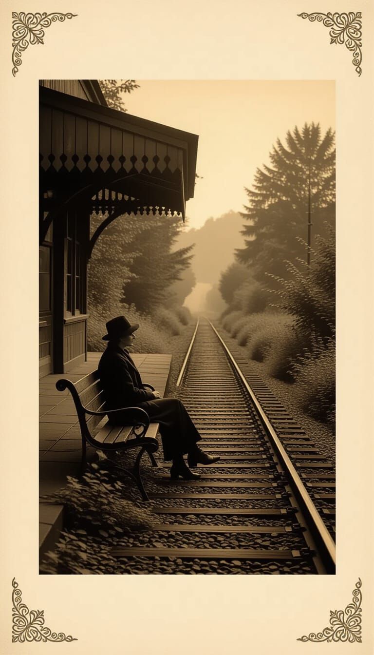 Timeless Traveler in Forgotten Railway Station