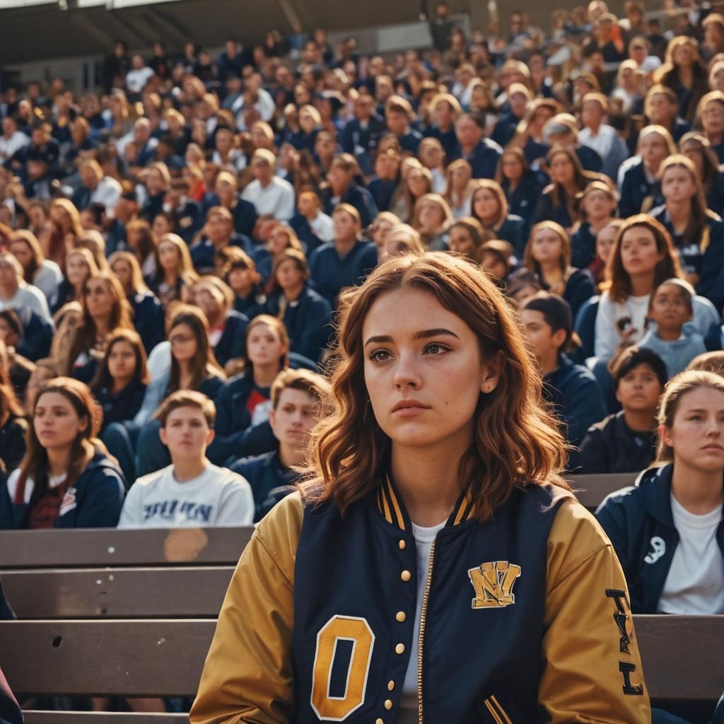 Nostalgic Film Still of Girl at Pep Rally