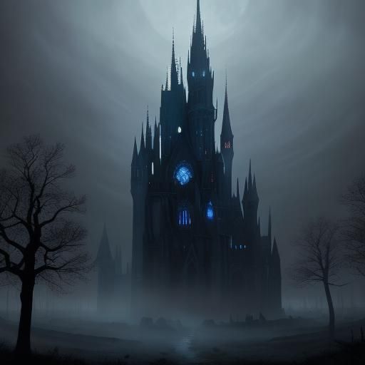 Eerie Mystical Town in Dark Fantasy Landscape