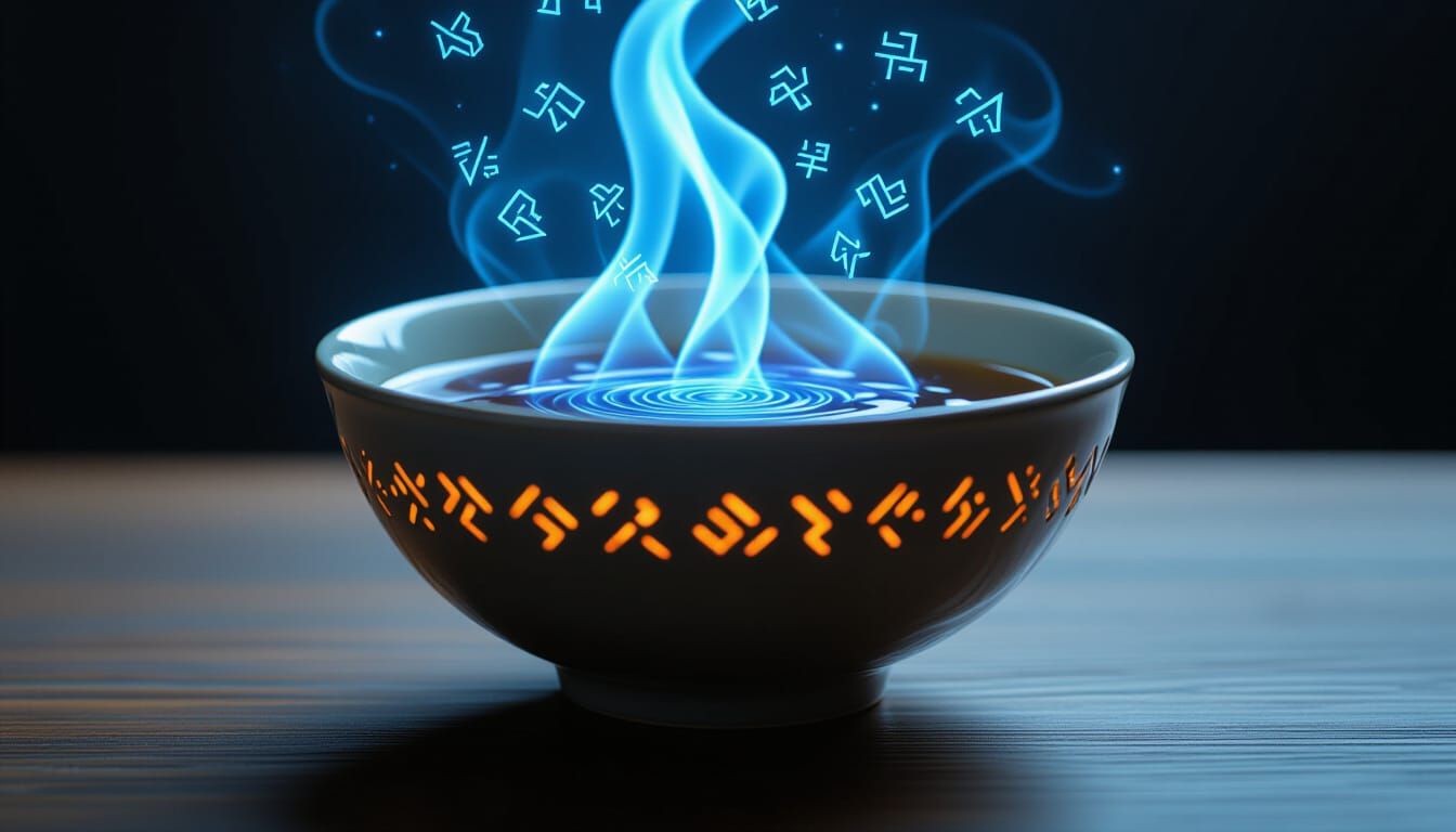 Runic Symbols Emerge from Steaming Soup Bowl