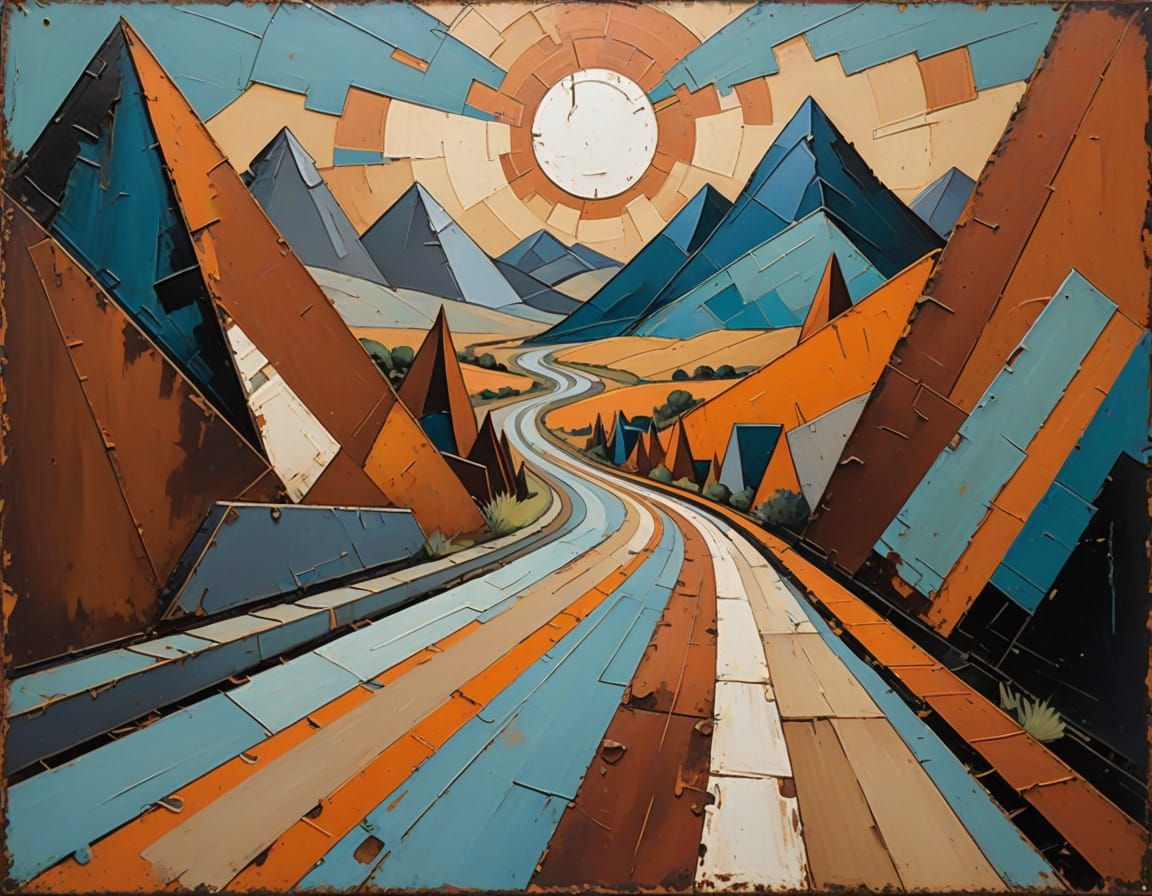 Abstract Road to Horizon in Cubist Style