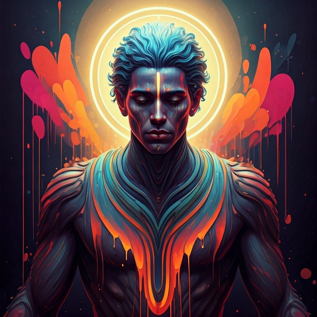 Androgynous Guardian of Love in Vibrant Polychromatic Art