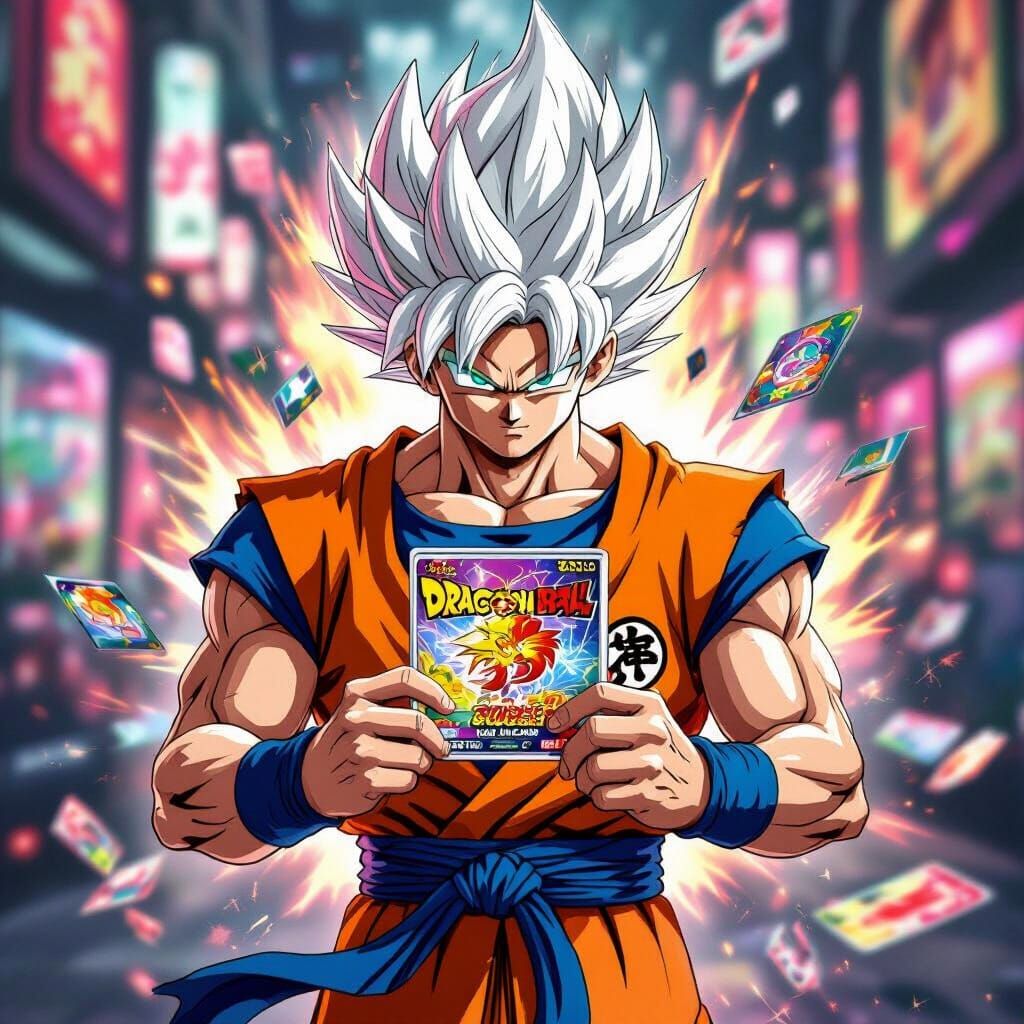 White-Haired Super Saiyan Holding Dragonball Card