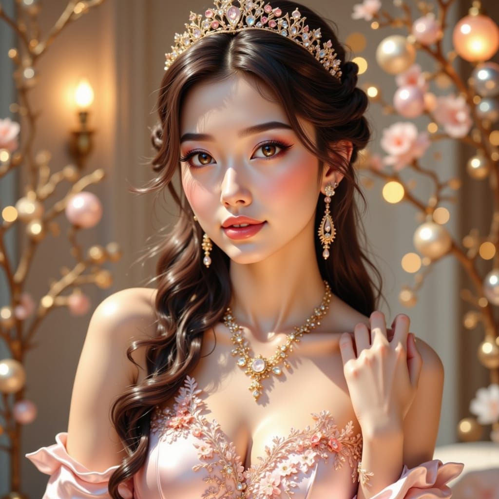 Elegant Asian Woman in Pink Gown Portrait