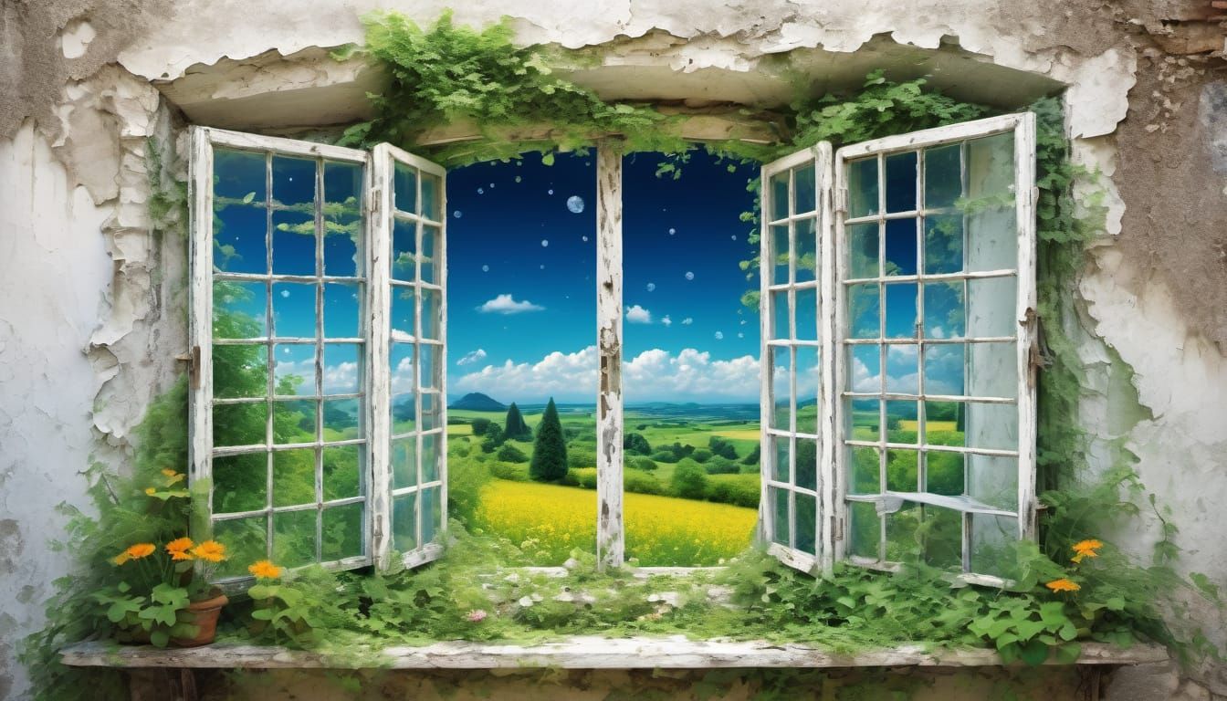 Fantasy Summer View from a Rustic French Window